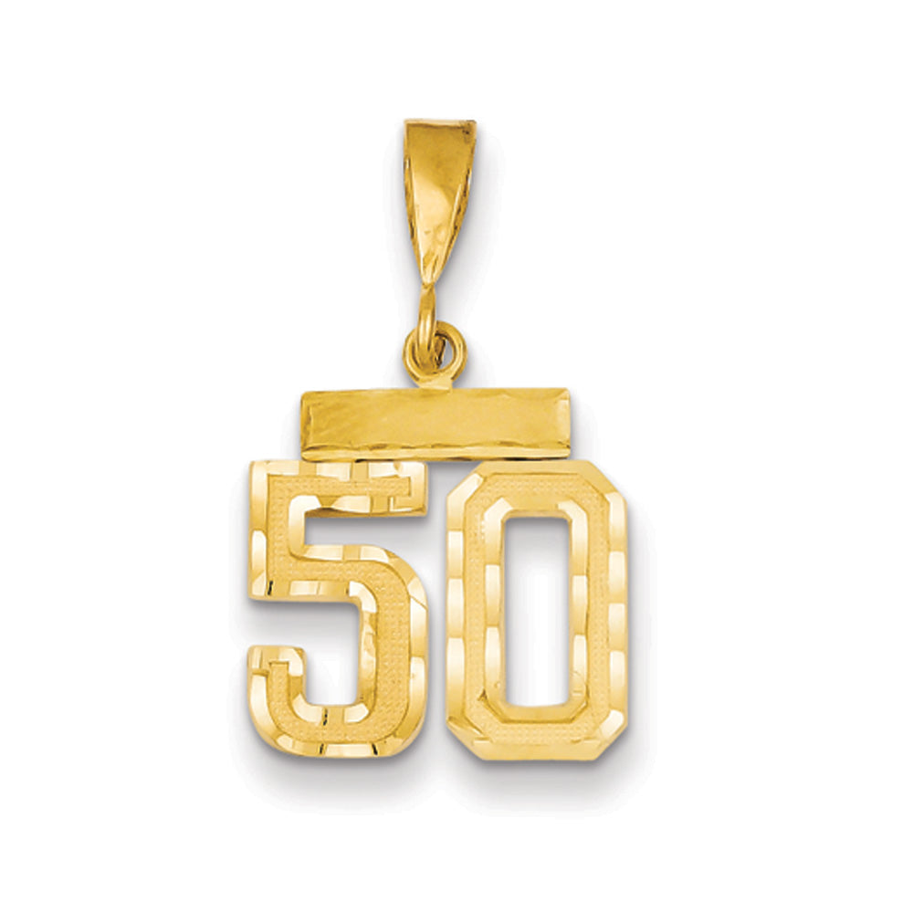 14k Yellow Gold, Varsity Collection, Small D/C Pendant Number 50, Item P10408-50 by The Black Bow Jewelry Co.