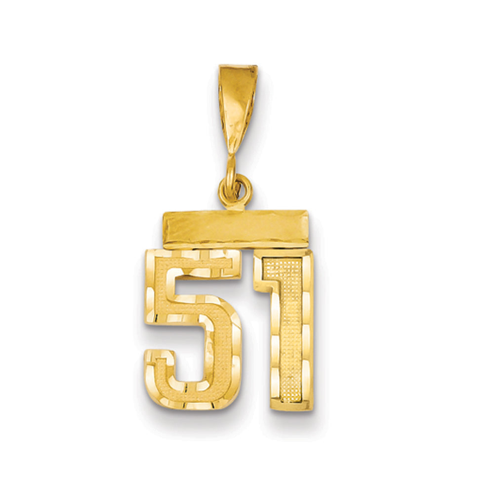 14k Yellow Gold, Varsity Collection, Small D/C Pendant Number 51, Item P10408-51 by The Black Bow Jewelry Co.