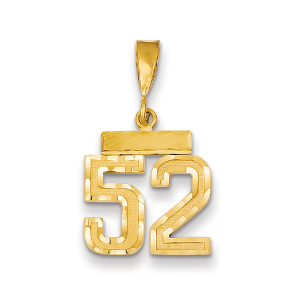 14k Yellow Gold, Varsity Collection, Small D/C Pendant Number 52, Item P10408-52 by The Black Bow Jewelry Co.