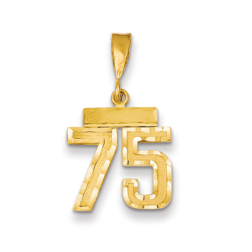 14k Yellow Gold, Varsity Collection, Small D/C Pendant Number 75, Item P10408-75 by The Black Bow Jewelry Co.