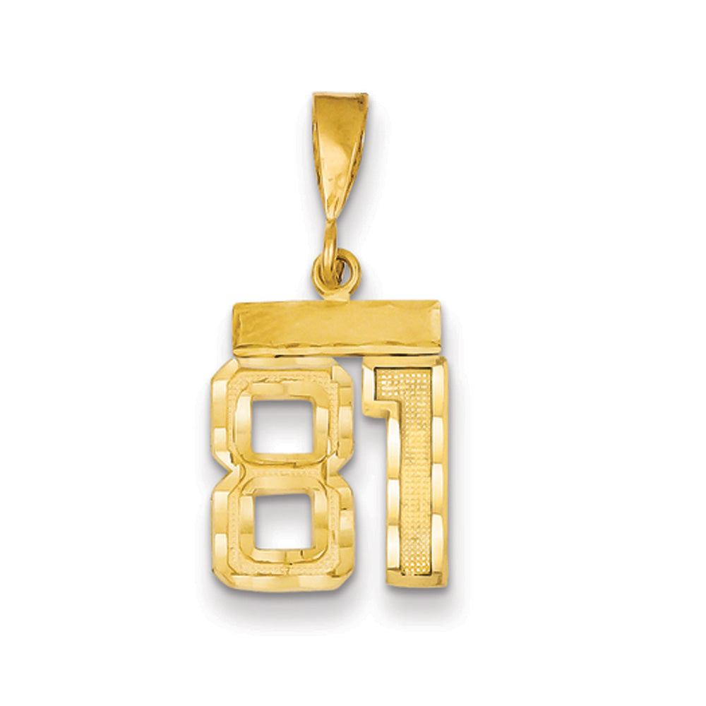 14k Yellow Gold, Varsity Collection, Small D/C Pendant Number 81, Item P10408-81 by The Black Bow Jewelry Co.