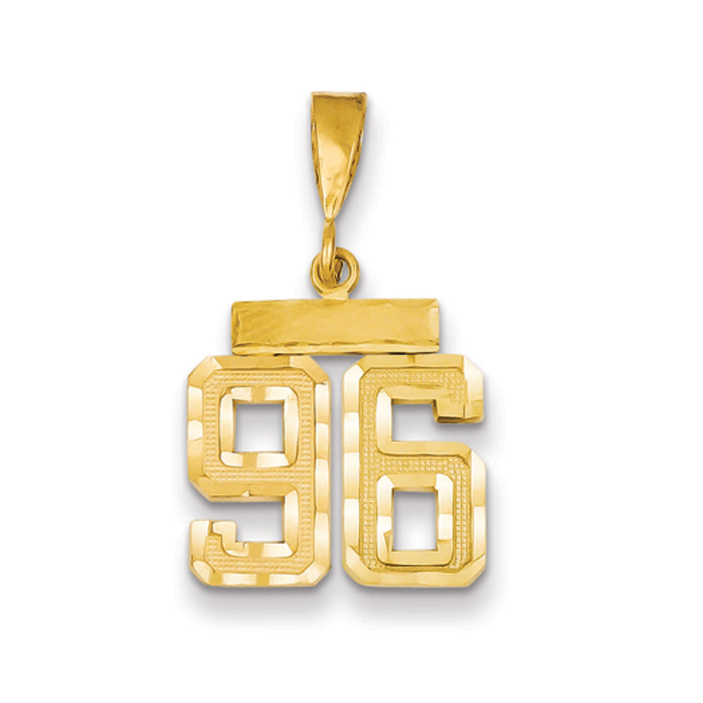 14k Yellow Gold, Varsity Collection, Small D/C Pendant Number 96, Item P10408-96 by The Black Bow Jewelry Co.