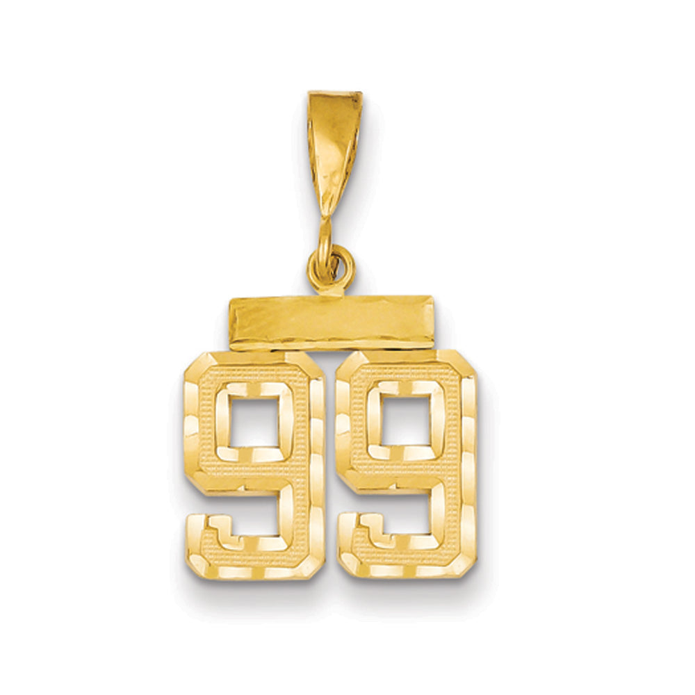 14k Yellow Gold, Varsity Collection, Small D/C Pendant Number 99, Item P10408-99 by The Black Bow Jewelry Co.
