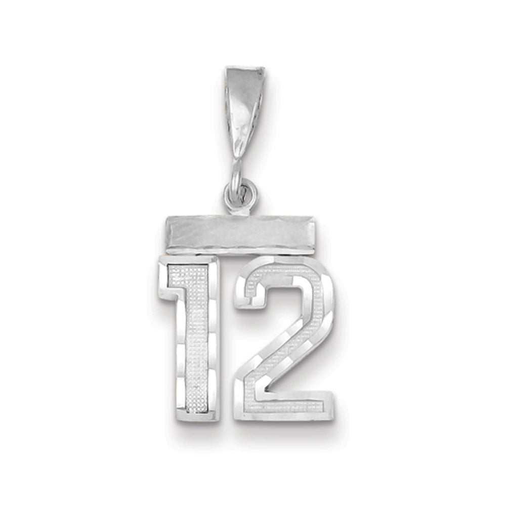 14k White Gold, Varsity Collection, Small D/C Pendant, Number 12, Item P10409-12 by The Black Bow Jewelry Co.