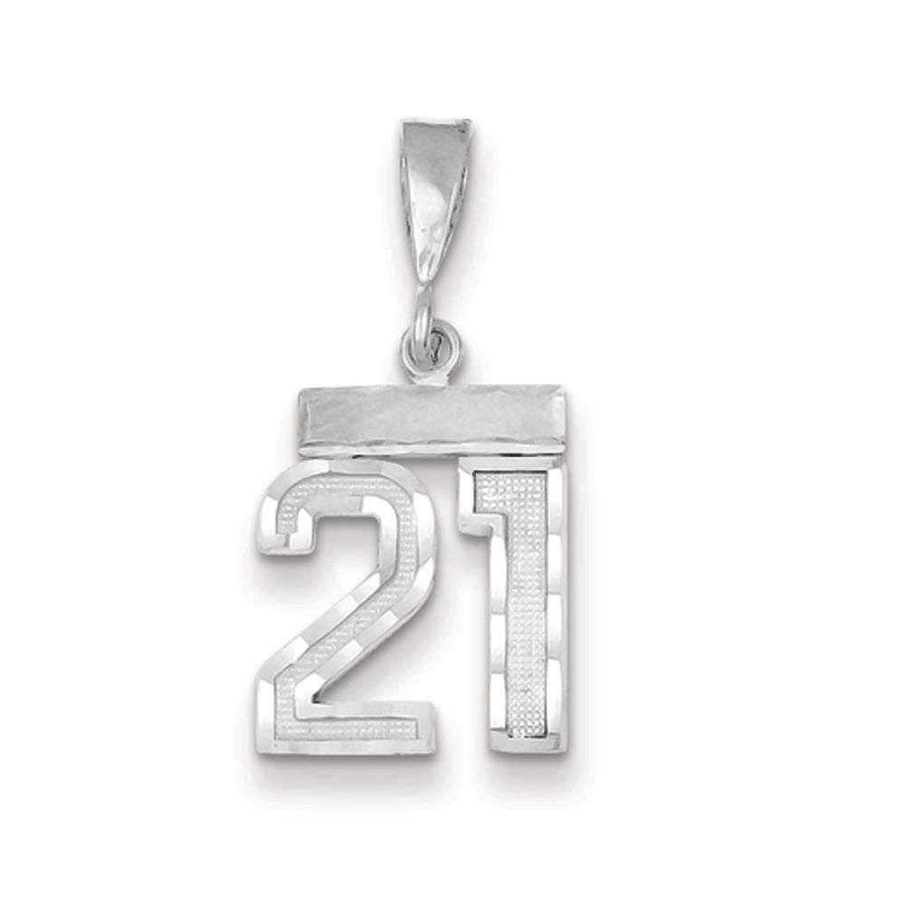 14k White Gold, Varsity Collection, Small D/C Pendant, Number 21, Item P10409-21 by The Black Bow Jewelry Co.