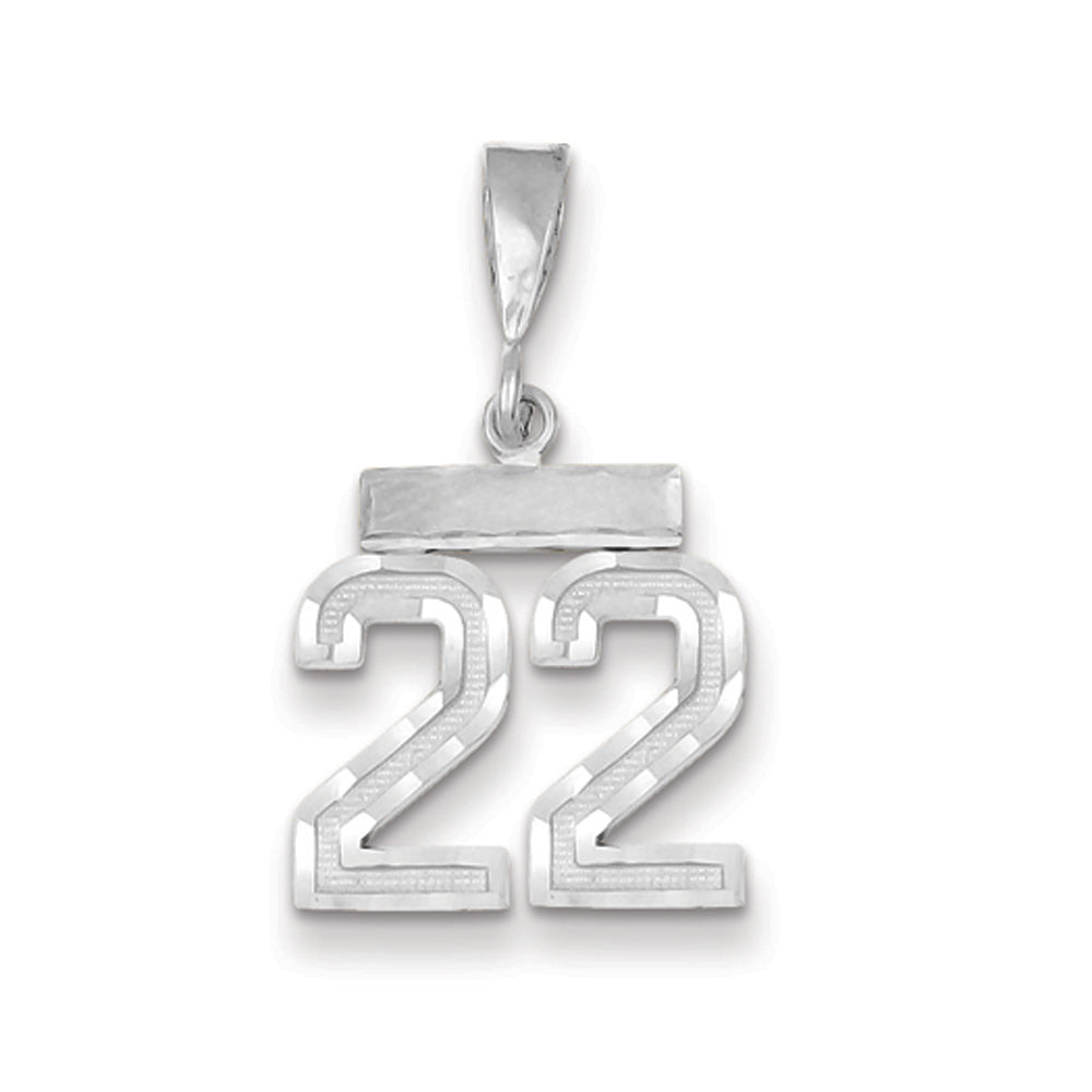 14k White Gold, Varsity Collection, Small D/C Pendant, Number 22, Item P10409-22 by The Black Bow Jewelry Co.
