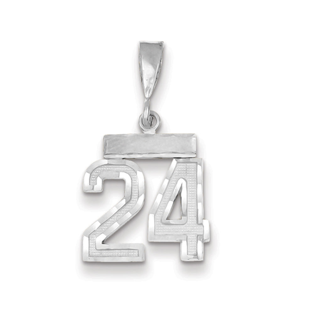14k White Gold, Varsity Collection, Small D/C Pendant, Number 24, Item P10409-24 by The Black Bow Jewelry Co.