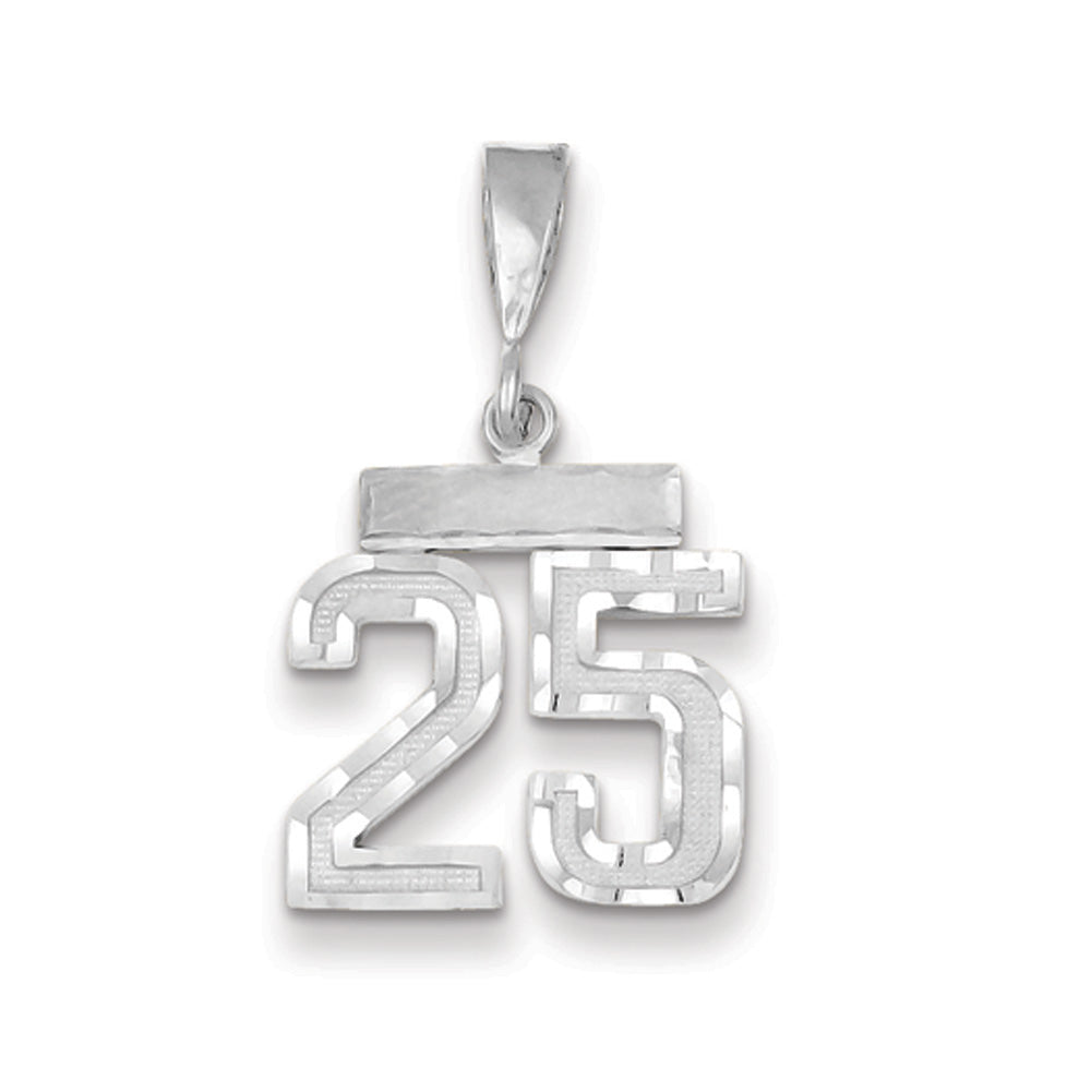 14k White Gold, Varsity Collection, Small D/C Pendant, Number 25, Item P10409-25 by The Black Bow Jewelry Co.