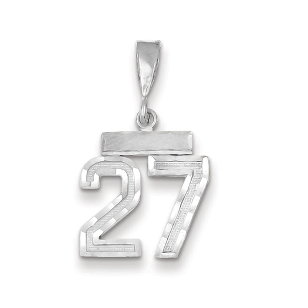 14k White Gold, Varsity Collection, Small D/C Pendant, Number 27, Item P10409-27 by The Black Bow Jewelry Co.