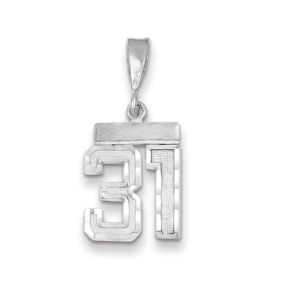 14k White Gold, Varsity Collection, Small D/C Pendant, Number 31, Item P10409-31 by The Black Bow Jewelry Co.