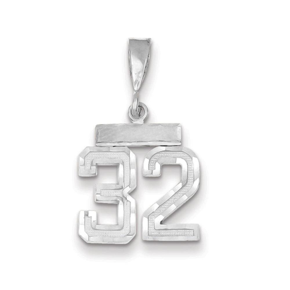 14k White Gold, Varsity Collection, Small D/C Pendant, Number 32, Item P10409-32 by The Black Bow Jewelry Co.