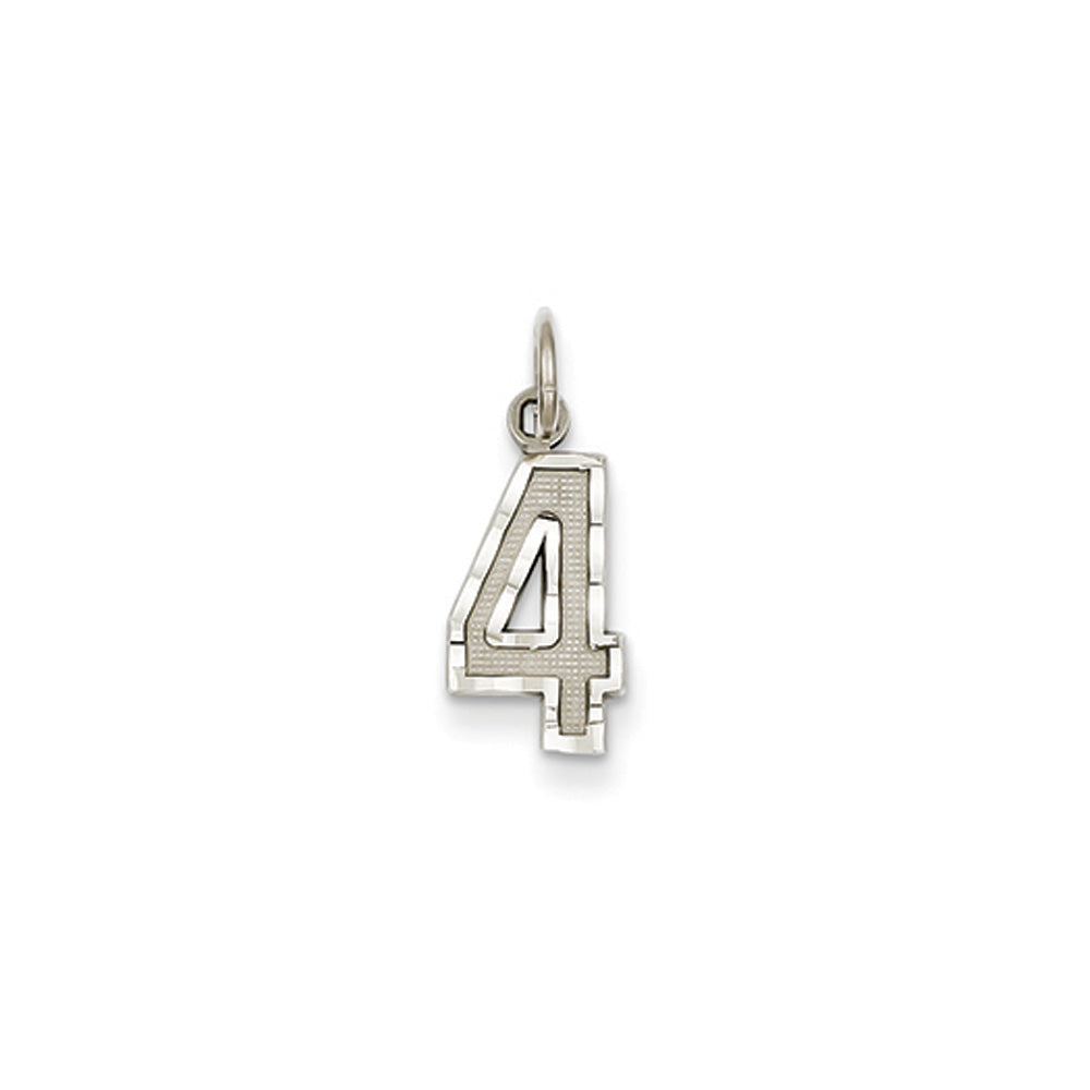 14k White Gold, Varsity Collection, Small D/C Pendant, Number 4, Item P10409-4 by The Black Bow Jewelry Co.