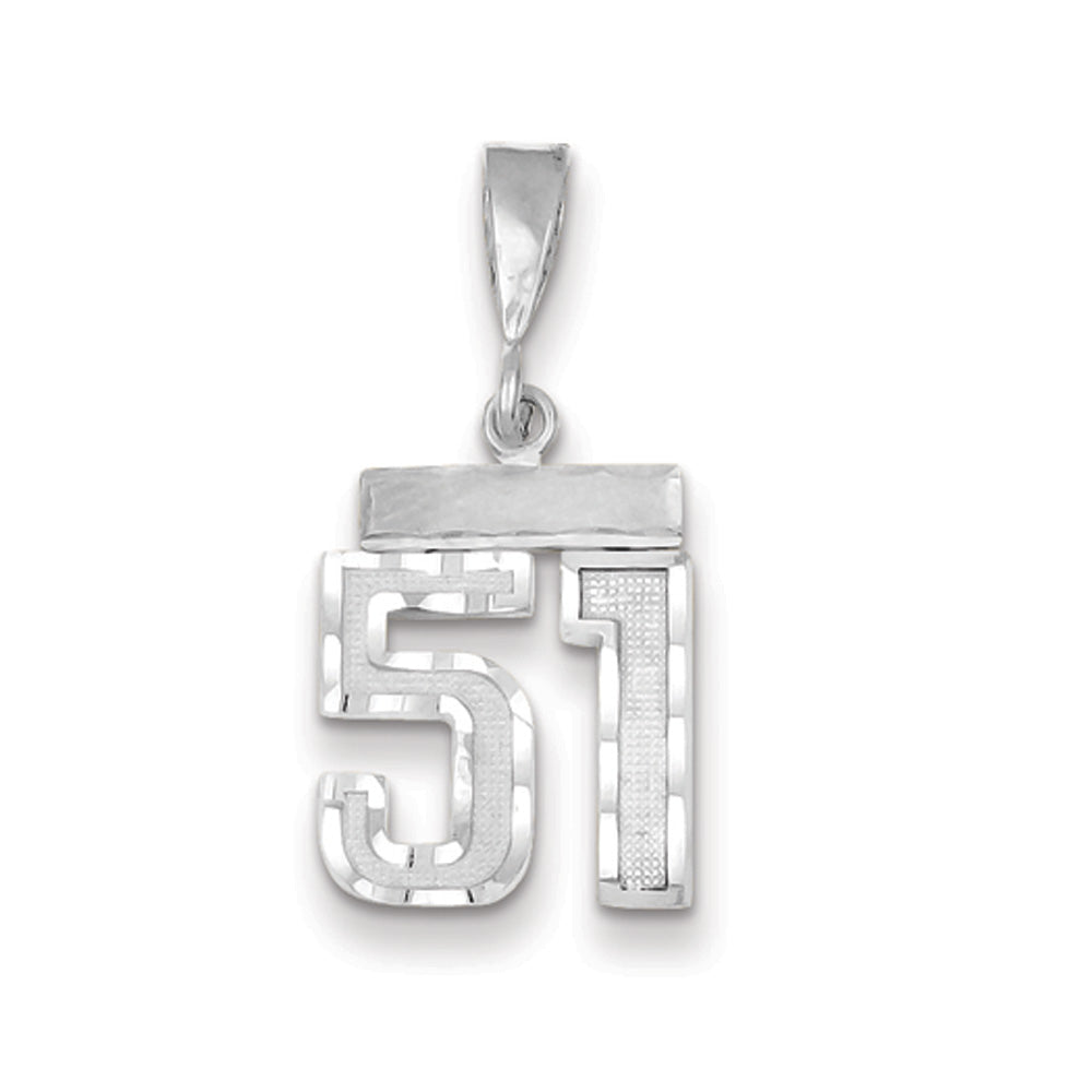 14k White Gold, Varsity Collection, Small D/C Pendant, Number 51, Item P10409-51 by The Black Bow Jewelry Co.