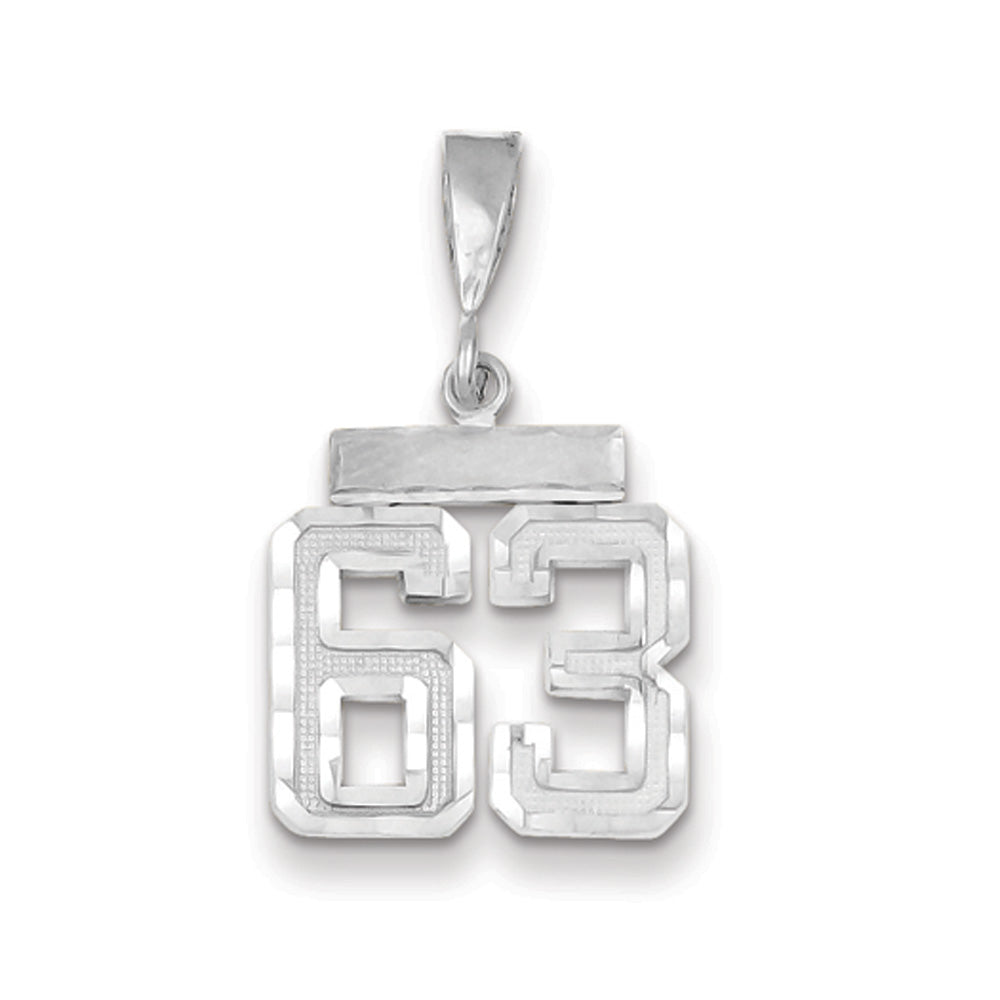 14k White Gold, Varsity Collection, Small D/C Pendant, Number 63, Item P10409-63 by The Black Bow Jewelry Co.