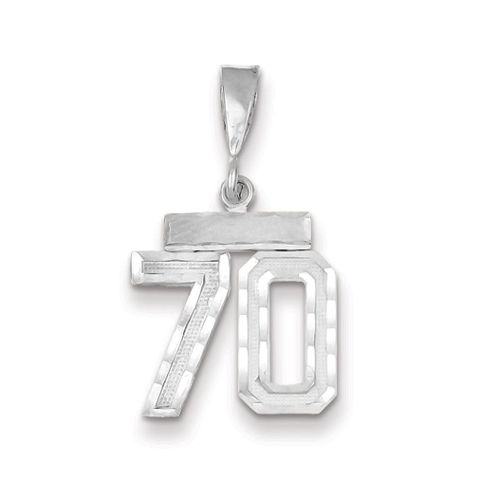 14k White Gold, Varsity Collection, Small D/C Pendant, Number 70, Item P10409-70 by The Black Bow Jewelry Co.