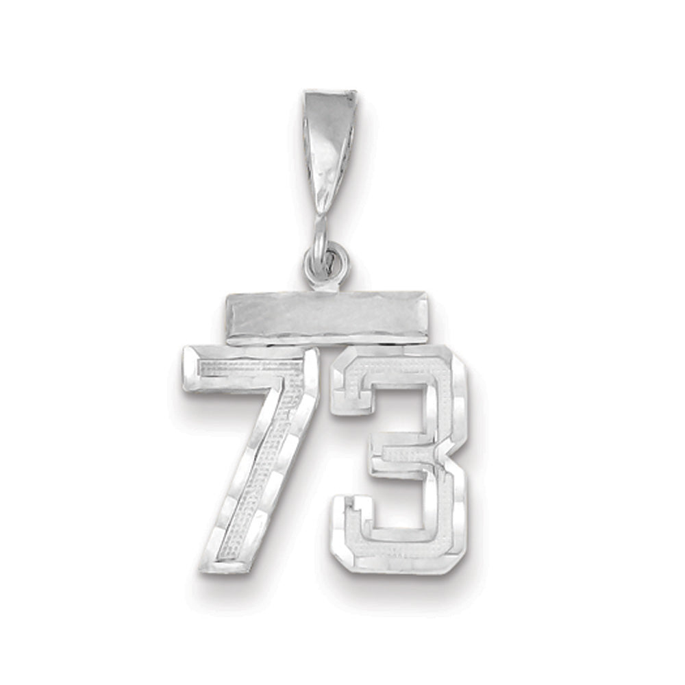 14k White Gold, Varsity Collection, Small D/C Pendant, Number 73, Item P10409-73 by The Black Bow Jewelry Co.