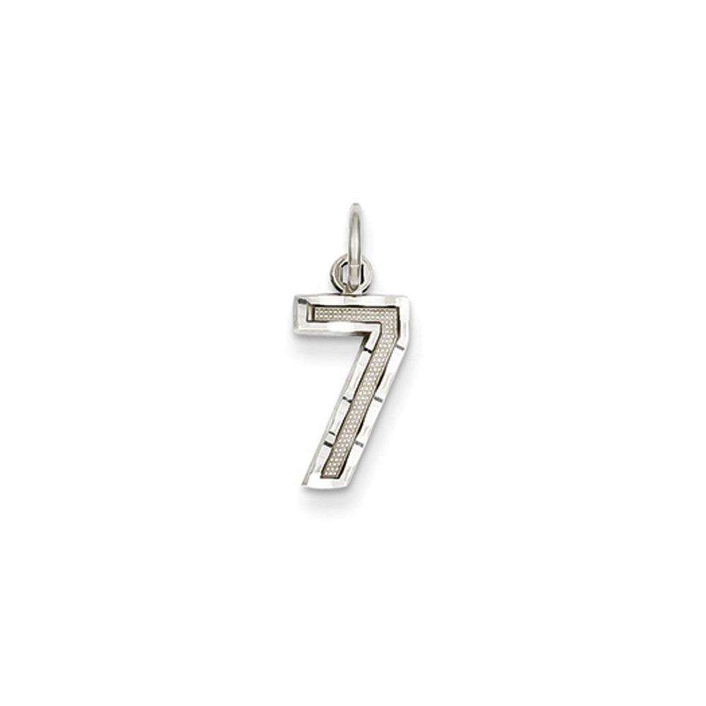 14k White Gold, Varsity Collection, Small D/C Pendant, Number 7, Item P10409-7 by The Black Bow Jewelry Co.