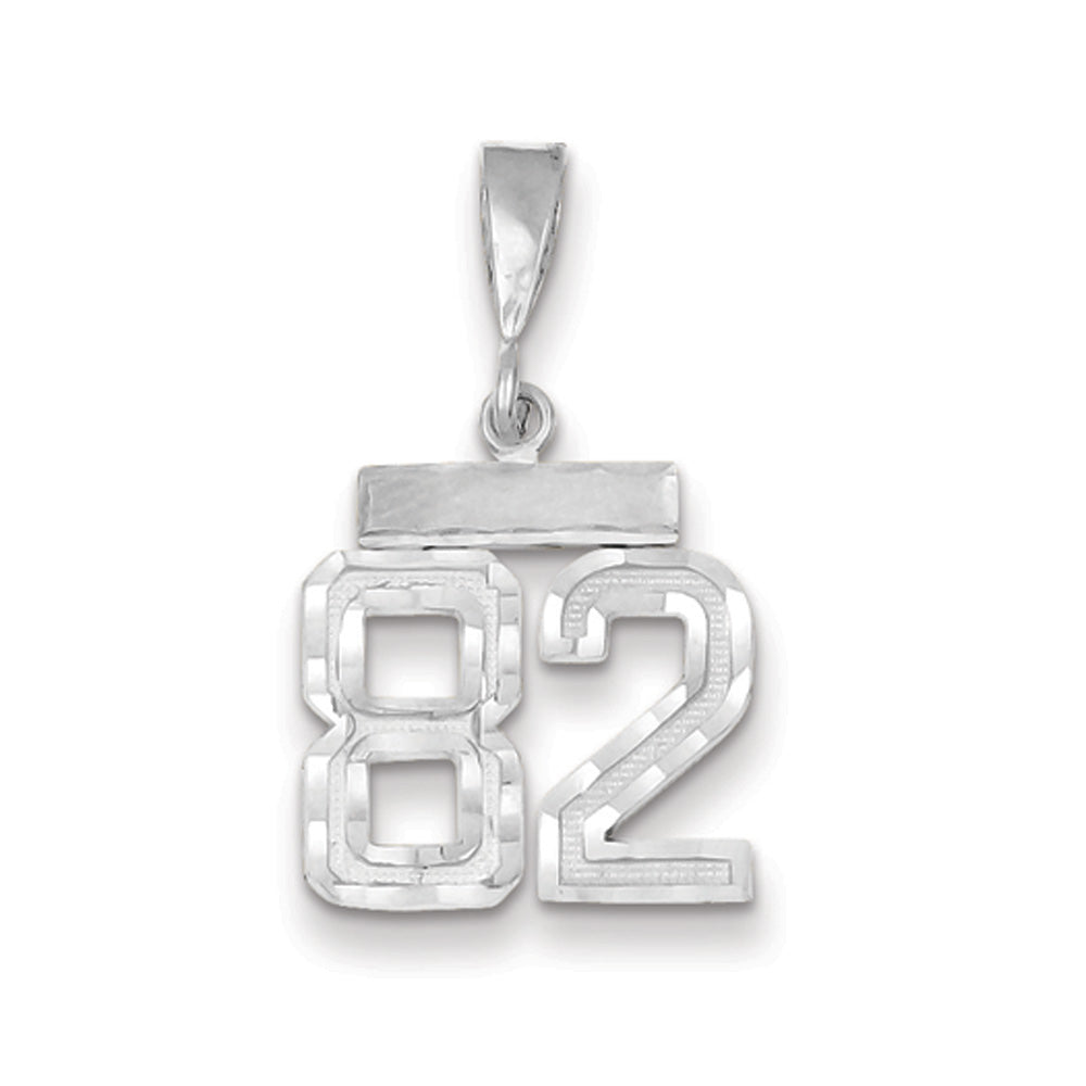 14k White Gold, Varsity Collection, Small D/C Pendant, Number 82, Item P10409-82 by The Black Bow Jewelry Co.