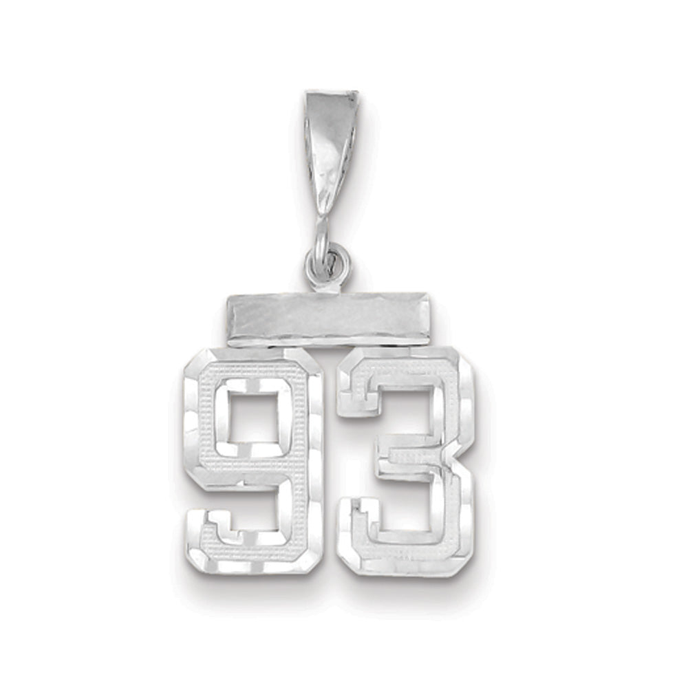 14k White Gold, Varsity Collection, Small D/C Pendant, Number 93, Item P10409-93 by The Black Bow Jewelry Co.