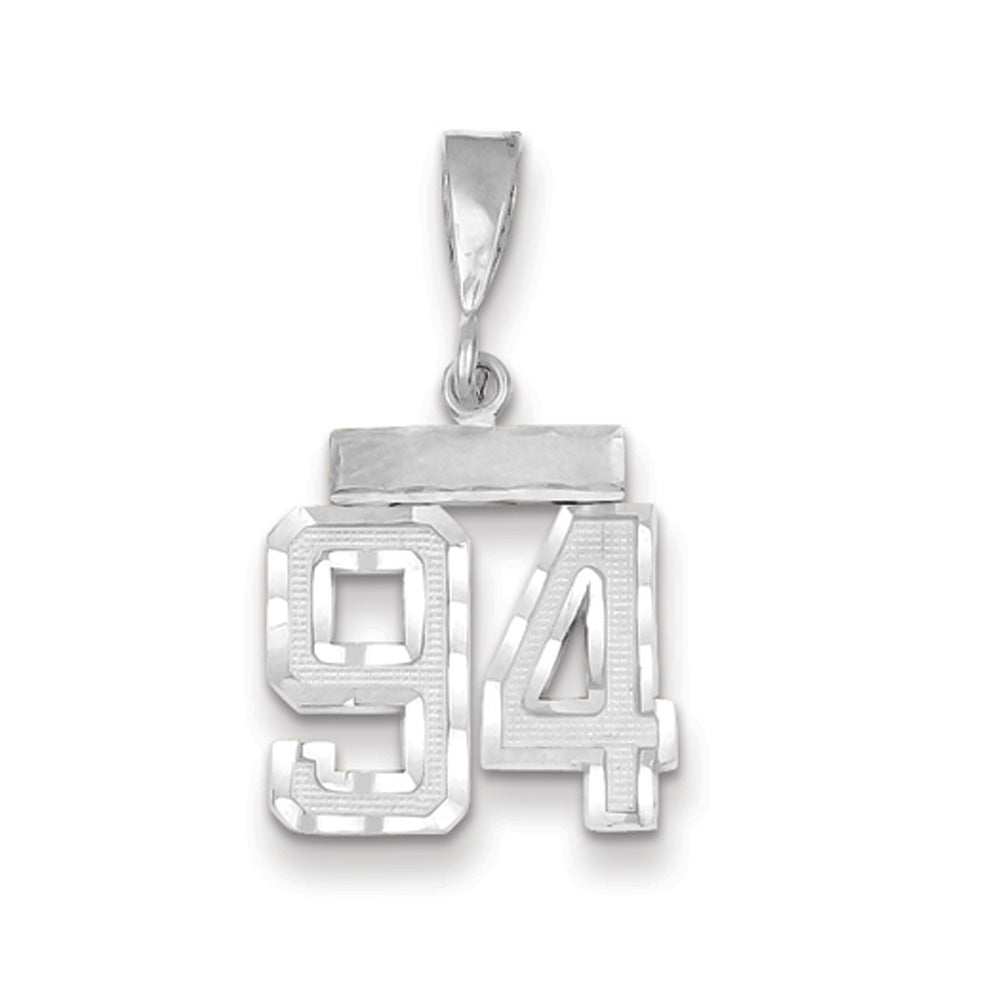 14k White Gold, Varsity Collection, Small D/C Pendant, Number 94, Item P10409-94 by The Black Bow Jewelry Co.