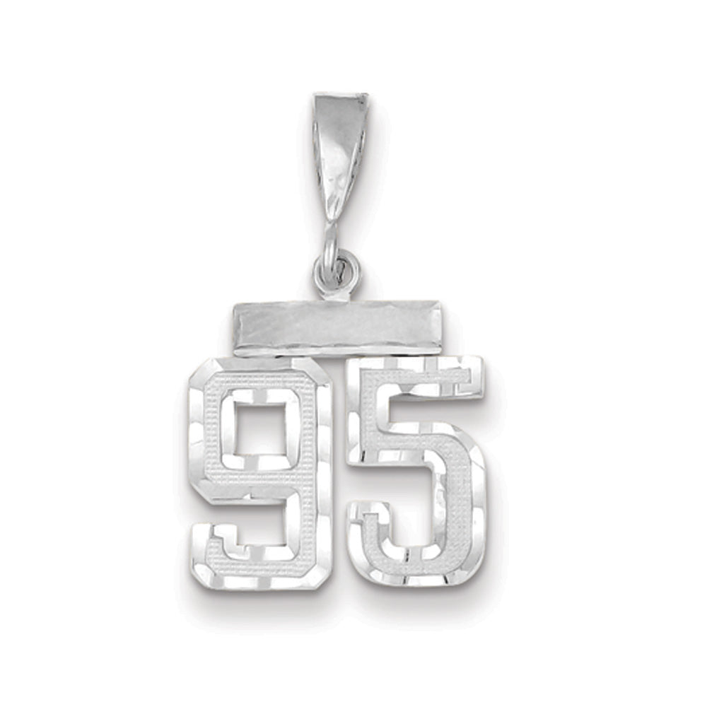 14k White Gold, Varsity Collection, Small D/C Pendant, Number 95, Item P10409-95 by The Black Bow Jewelry Co.