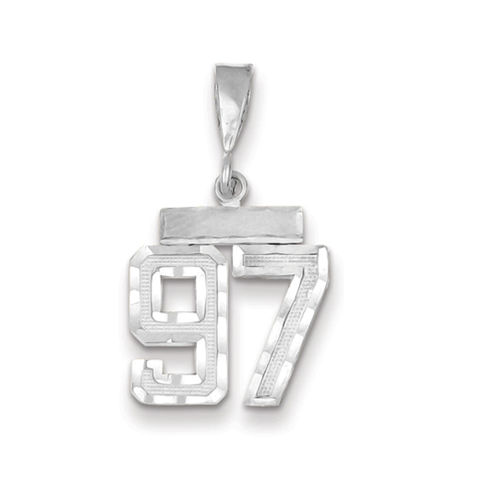 14k White Gold, Varsity Collection, Small D/C Pendant, Number 97, Item P10409-97 by The Black Bow Jewelry Co.