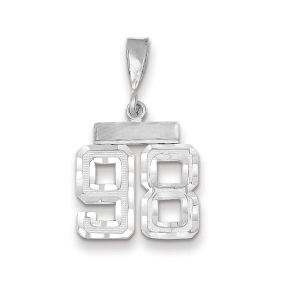 14k White Gold, Varsity Collection, Small D/C Pendant, Number 98, Item P10409-98 by The Black Bow Jewelry Co.