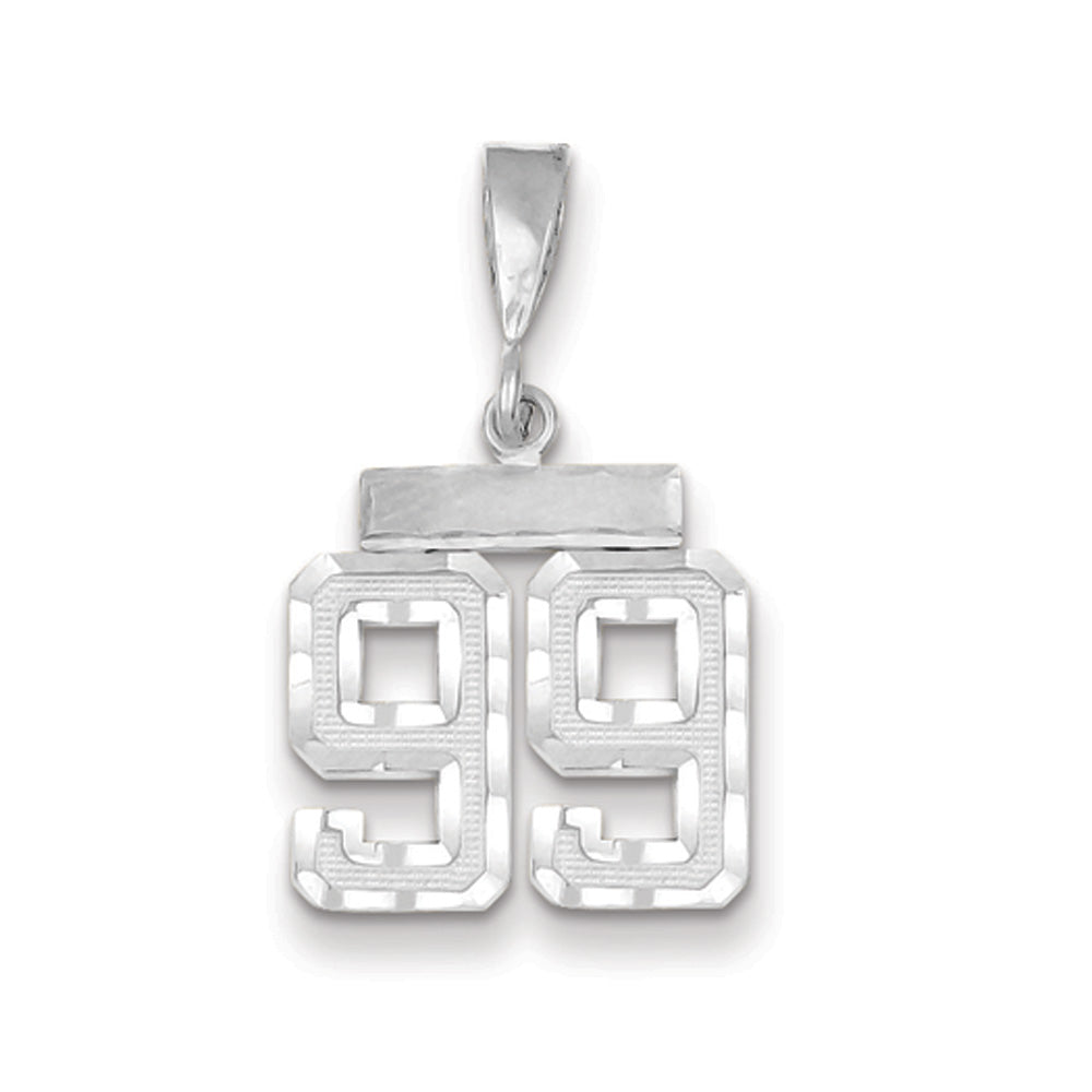 14k White Gold, Varsity Collection, Small D/C Pendant, Number 99, Item P10409-99 by The Black Bow Jewelry Co.