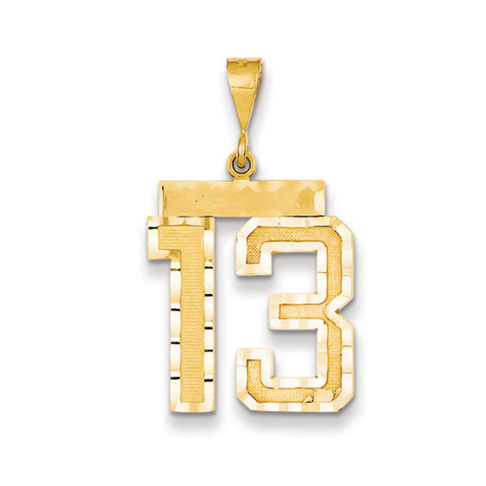 14k Yellow Gold, Varsity Collection, Large D/C Pendant Number 13, Item P10411-13 by The Black Bow Jewelry Co.