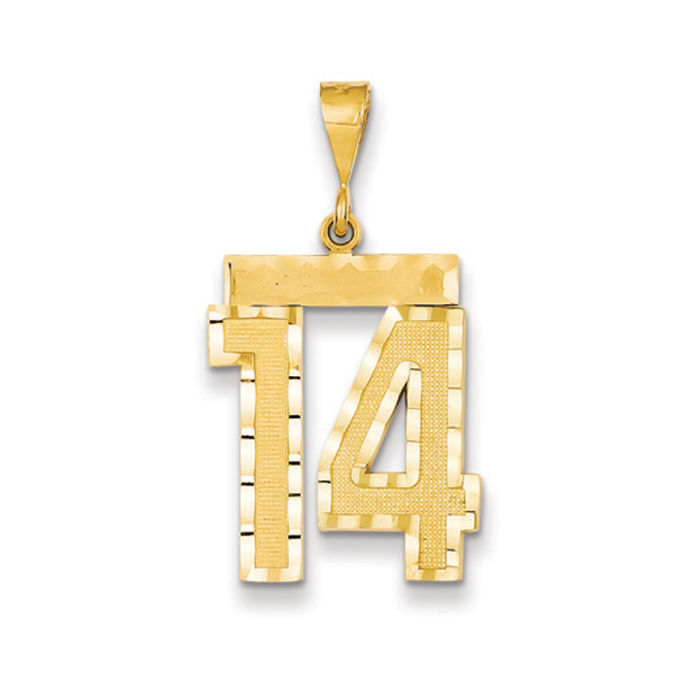 14k Yellow Gold, Varsity Collection, Large D/C Pendant Number 14, Item P10411-14 by The Black Bow Jewelry Co.