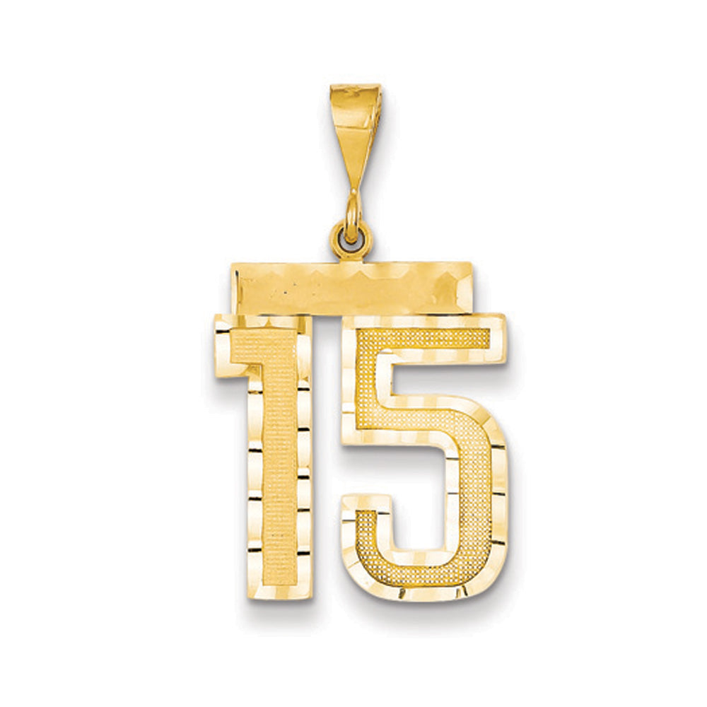 14k Yellow Gold, Varsity Collection, Large D/C Pendant Number 15, Item P10411-15 by The Black Bow Jewelry Co.