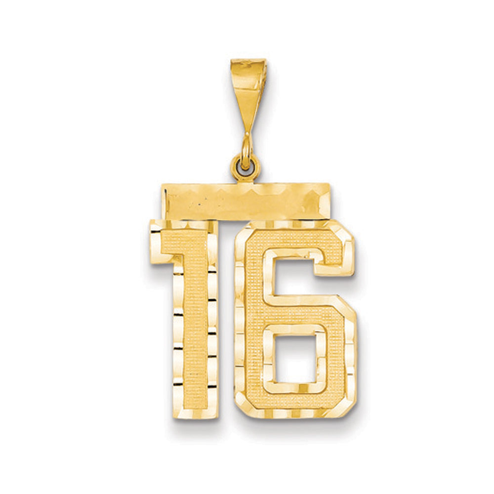 14k Yellow Gold, Varsity Collection, Large D/C Pendant Number 16, Item P10411-16 by The Black Bow Jewelry Co.