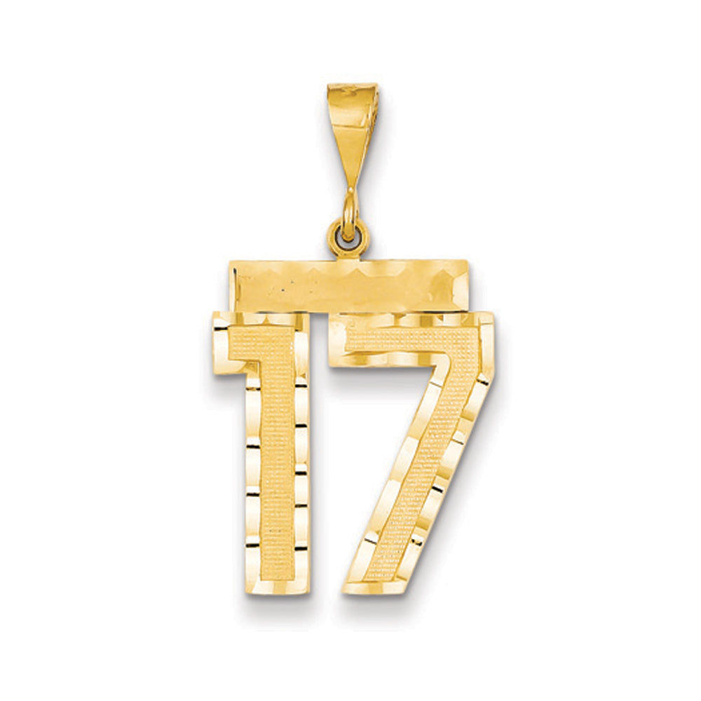 14k Yellow Gold, Varsity Collection, Large D/C Pendant Number 17, Item P10411-17 by The Black Bow Jewelry Co.