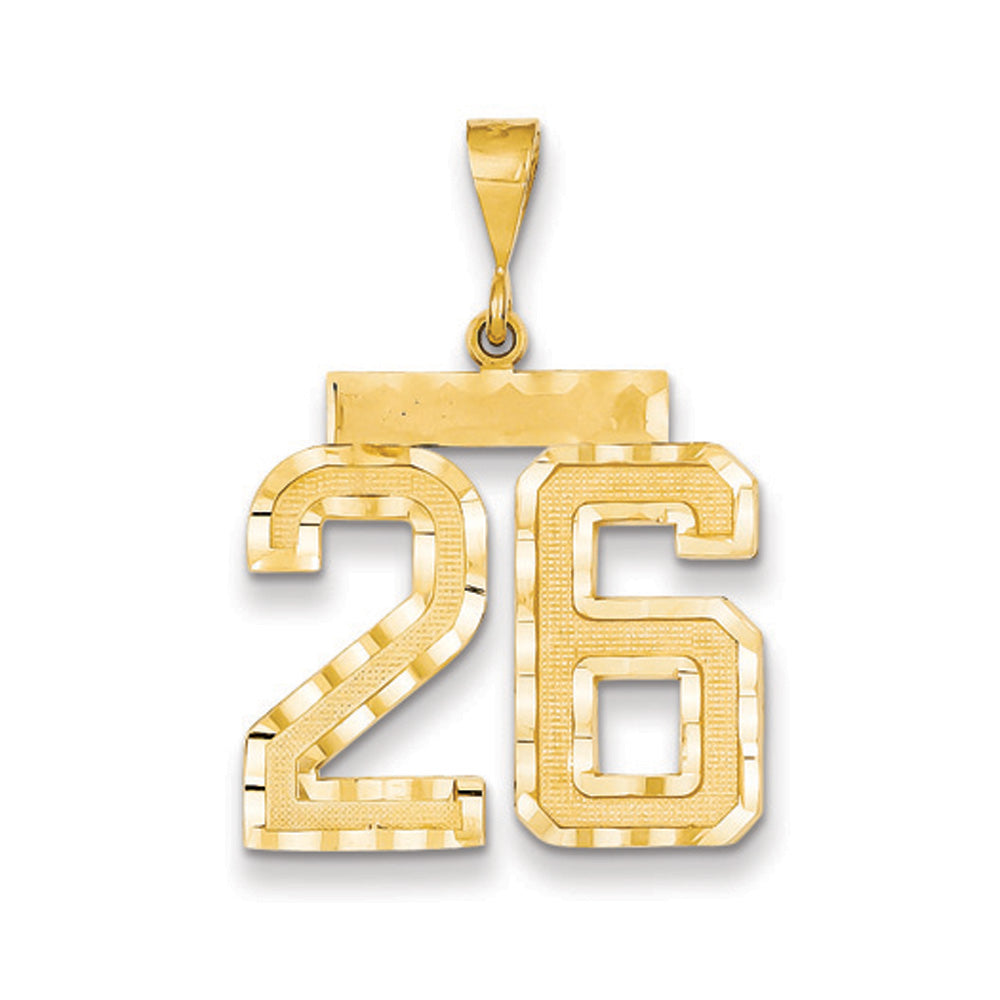 14k Yellow Gold, Varsity Collection, Large D/C Pendant Number 26, Item P10411-26 by The Black Bow Jewelry Co.