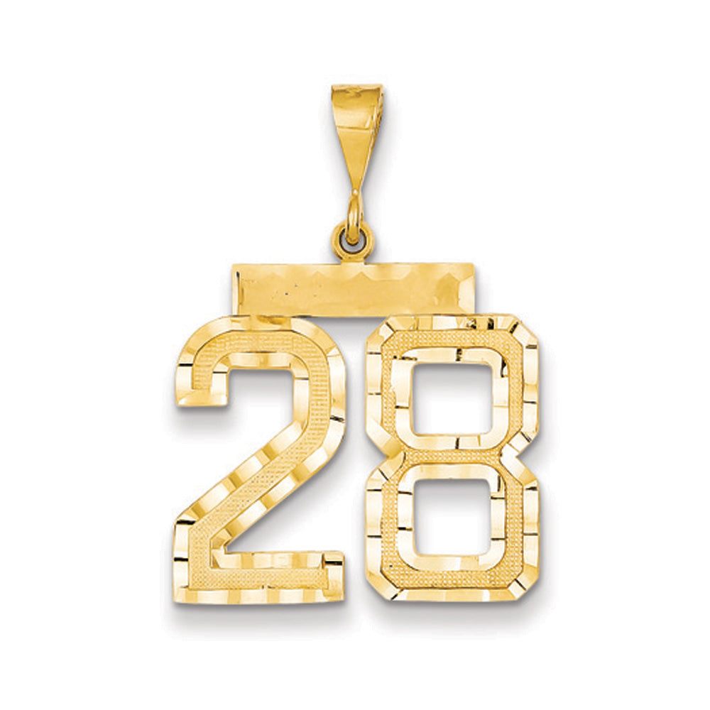 14k Yellow Gold, Varsity Collection, Large D/C Pendant Number 28, Item P10411-28 by The Black Bow Jewelry Co.