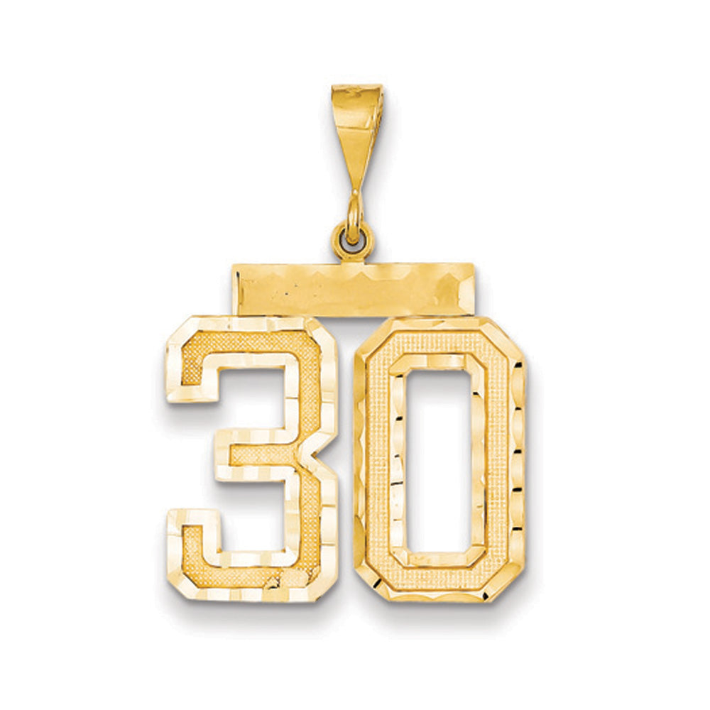 14k Yellow Gold, Varsity Collection, Large D/C Pendant Number 30, Item P10411-30 by The Black Bow Jewelry Co.