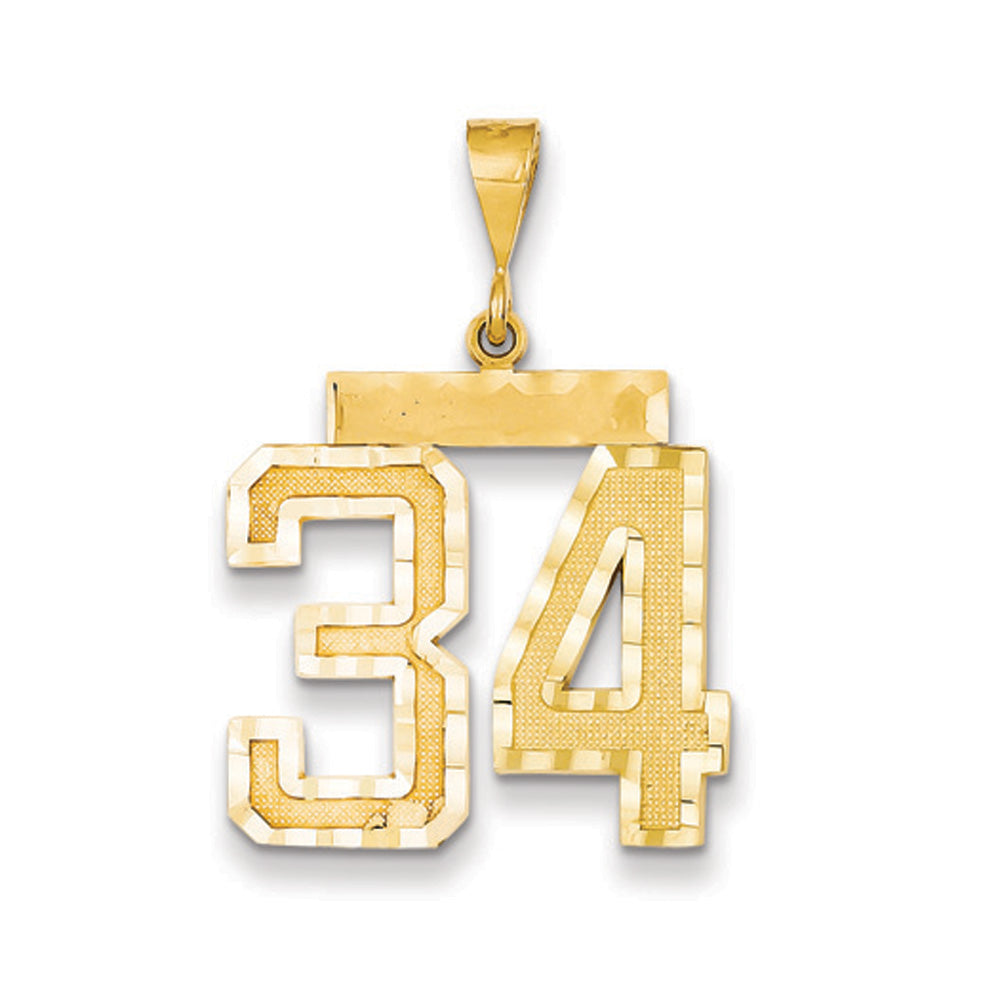 14k Yellow Gold, Varsity Collection, Large D/C Pendant Number 34, Item P10411-34 by The Black Bow Jewelry Co.