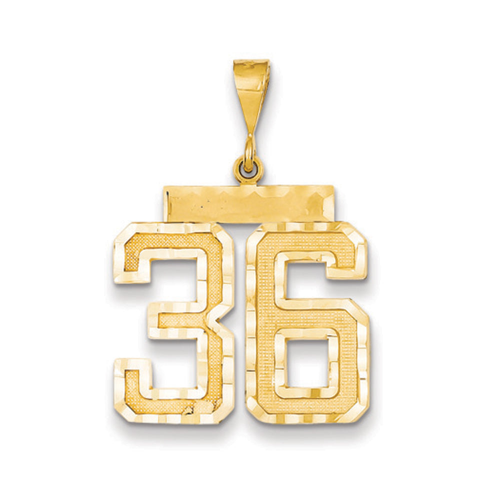14k Yellow Gold, Varsity Collection, Large D/C Pendant Number 36, Item P10411-36 by The Black Bow Jewelry Co.