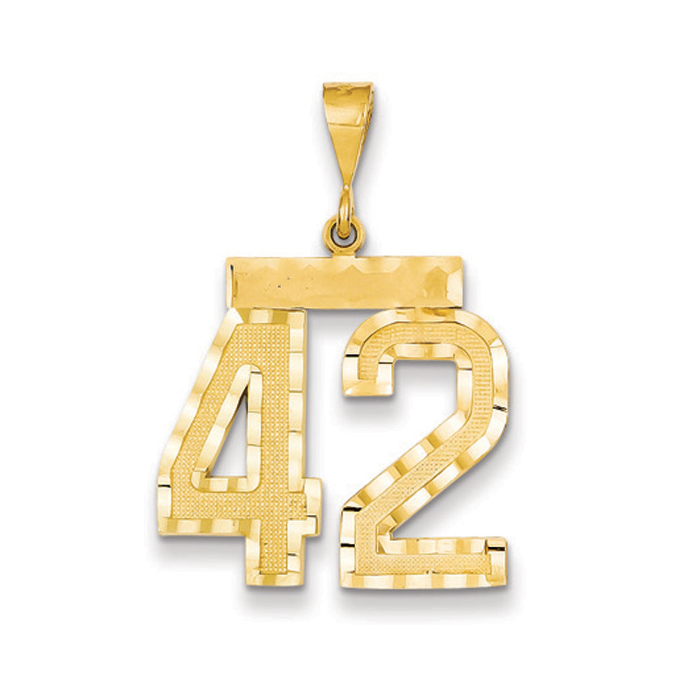 14k Yellow Gold, Varsity Collection, Large D/C Pendant Number 42, Item P10411-42 by The Black Bow Jewelry Co.