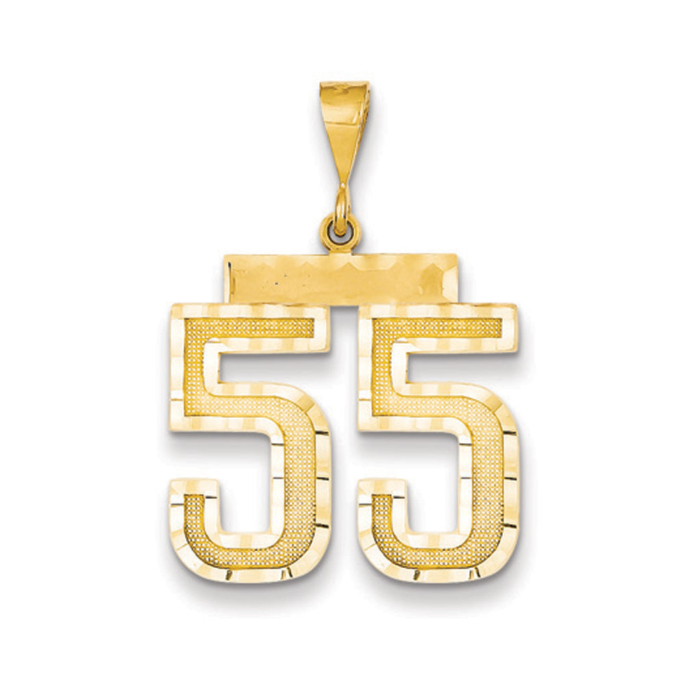 14k Yellow Gold, Varsity Collection, Large D/C Pendant Number 55, Item P10411-55 by The Black Bow Jewelry Co.