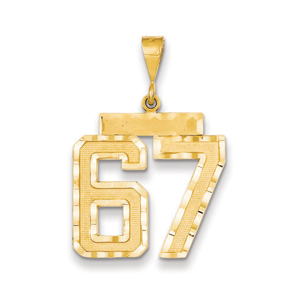 14k Yellow Gold, Varsity Collection, Large D/C Pendant Number 67, Item P10411-67 by The Black Bow Jewelry Co.