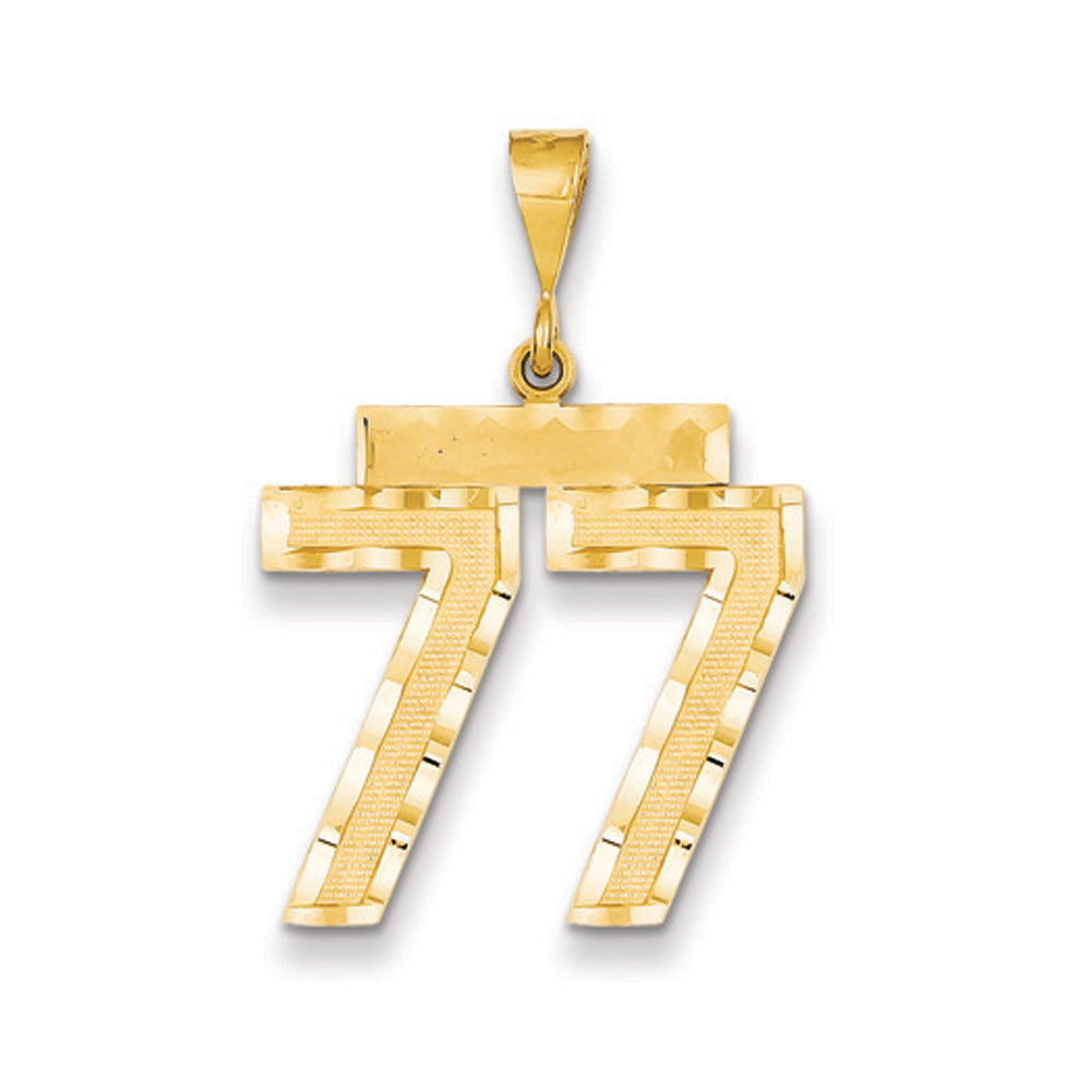 14k Yellow Gold, Varsity Collection, Large D/C Pendant Number 77, Item P10411-77 by The Black Bow Jewelry Co.