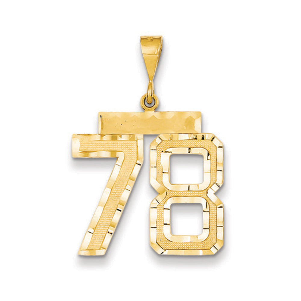 14k Yellow Gold, Varsity Collection, Large D/C Pendant Number 78, Item P10411-78 by The Black Bow Jewelry Co.