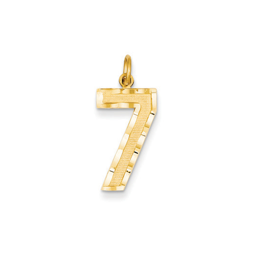 14k Yellow Gold, Varsity Collection, Large D/C Pendant Number 7, Item P10411-7 by The Black Bow Jewelry Co.