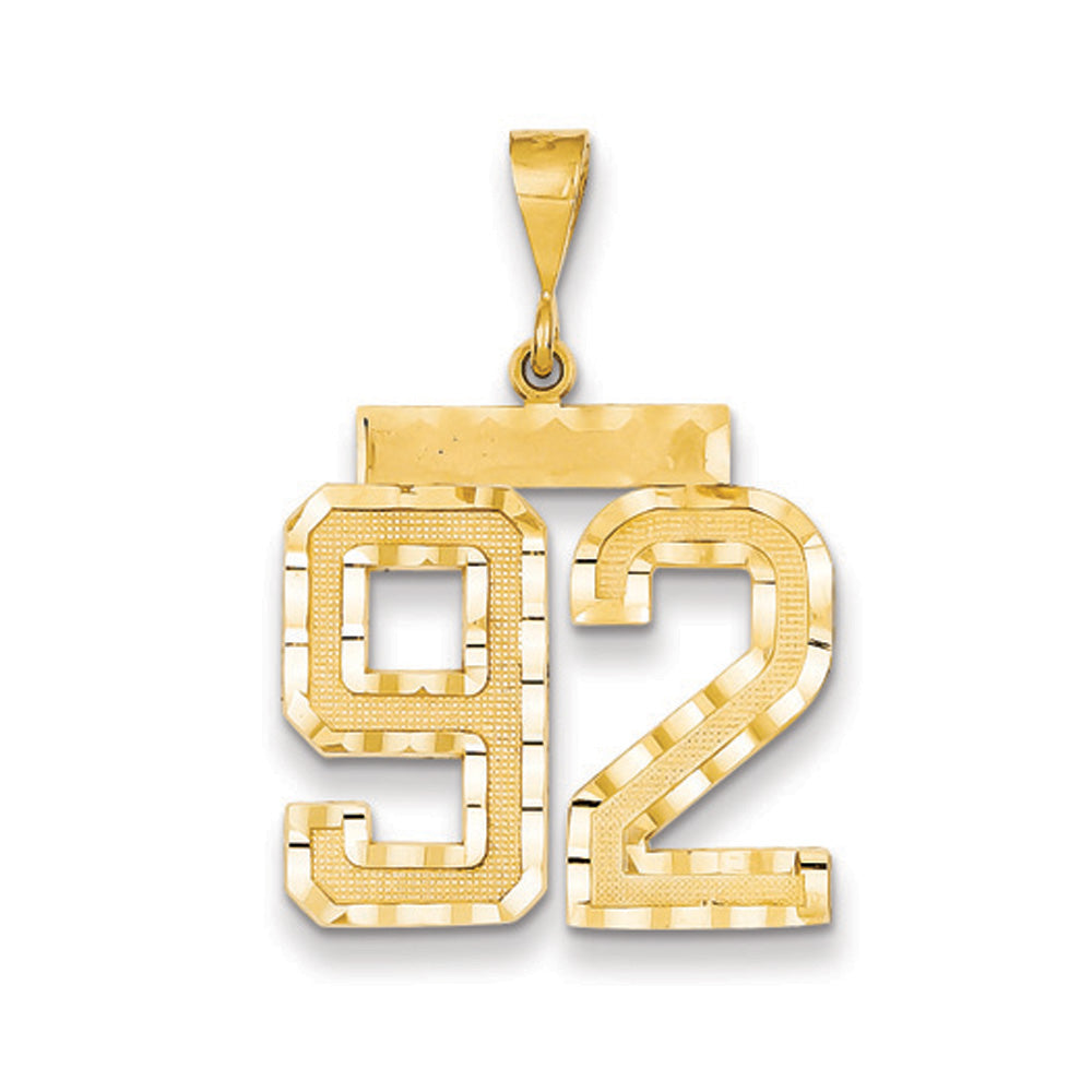 14k Yellow Gold, Varsity Collection, Large D/C Pendant Number 92, Item P10411-92 by The Black Bow Jewelry Co.