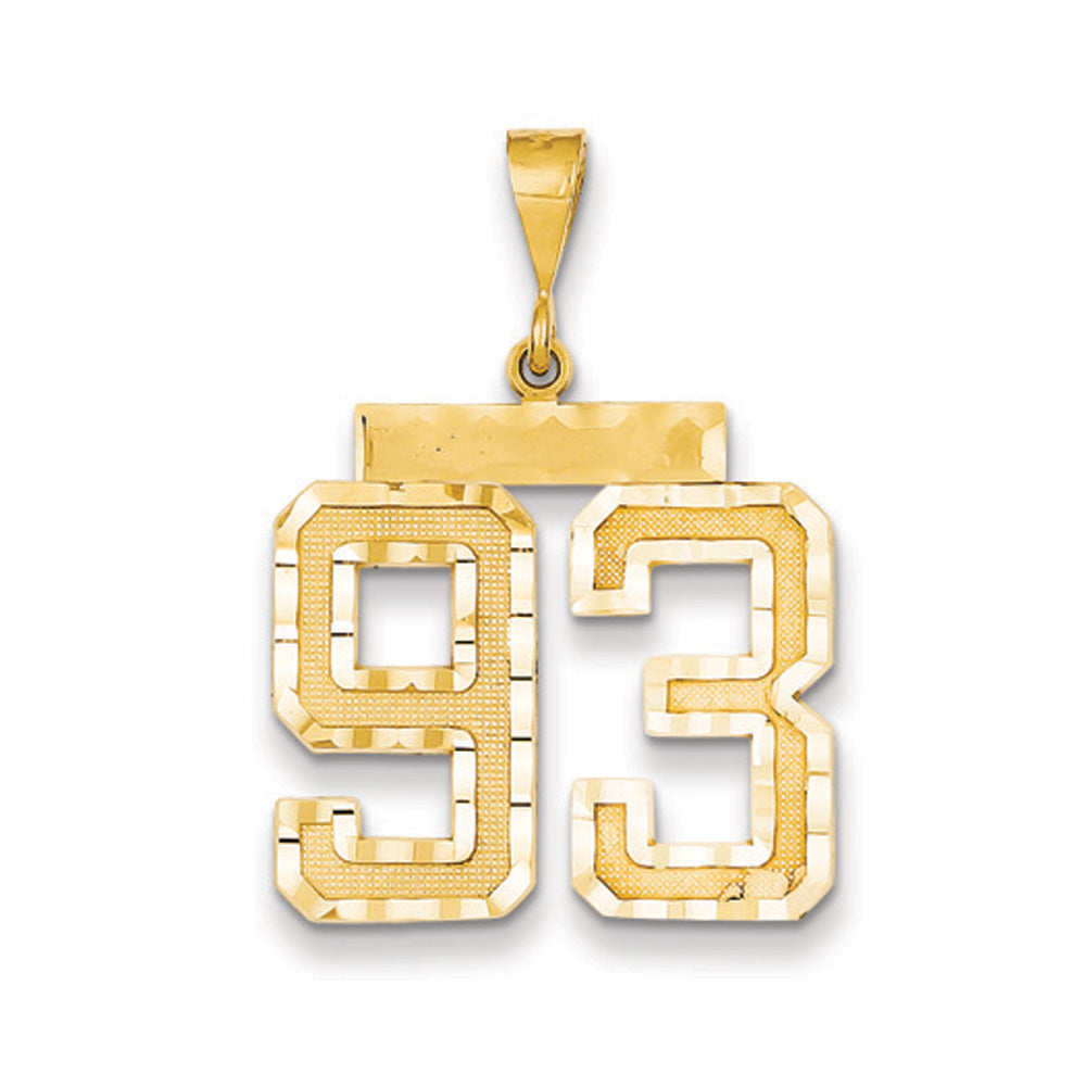 14k Yellow Gold, Varsity Collection, Large D/C Pendant Number 93, Item P10411-93 by The Black Bow Jewelry Co.