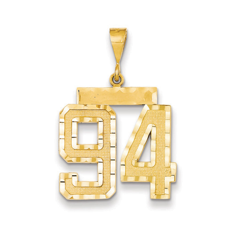 14k Yellow Gold, Varsity Collection, Large D/C Pendant Number 94, Item P10411-94 by The Black Bow Jewelry Co.