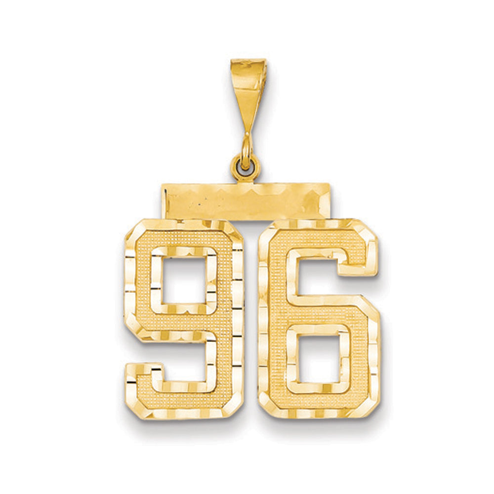 14k Yellow Gold, Varsity Collection, Large D/C Pendant Number 96, Item P10411-96 by The Black Bow Jewelry Co.