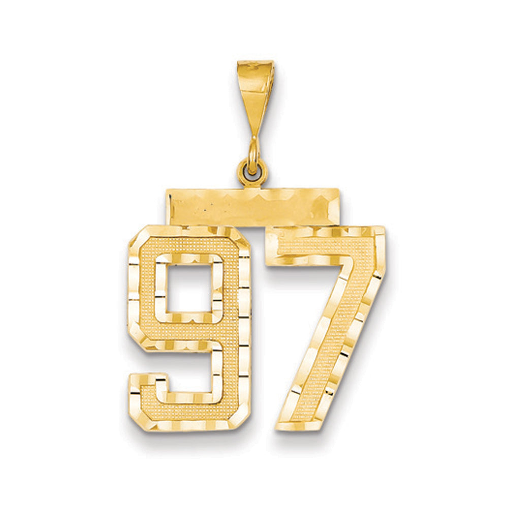 14k Yellow Gold, Varsity Collection, Large D/C Pendant Number 97, Item P10411-97 by The Black Bow Jewelry Co.