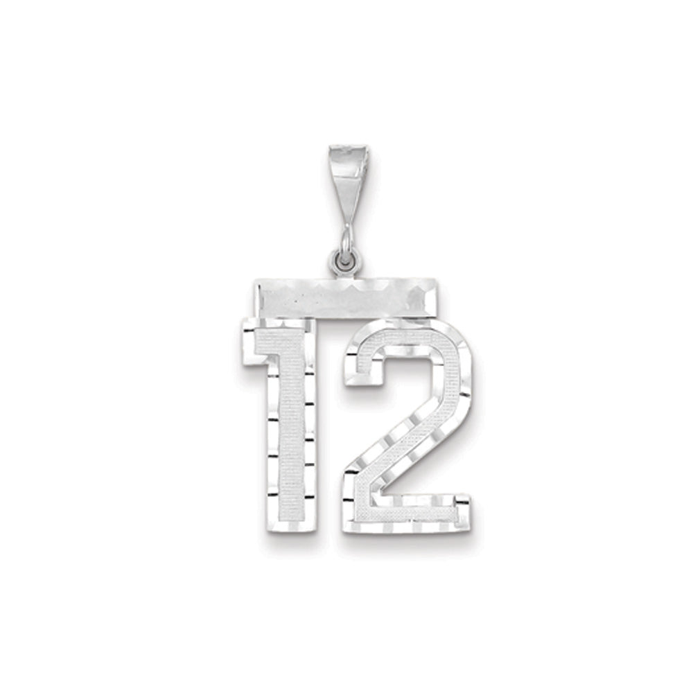 14k White Gold, Varsity Collection, Large D/C Pendant, Number 12, Item P10412-12 by The Black Bow Jewelry Co.